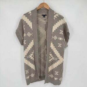 American Living Grey/White Aztec Print Dolman Sleeve Cardigan Sweater Women's S